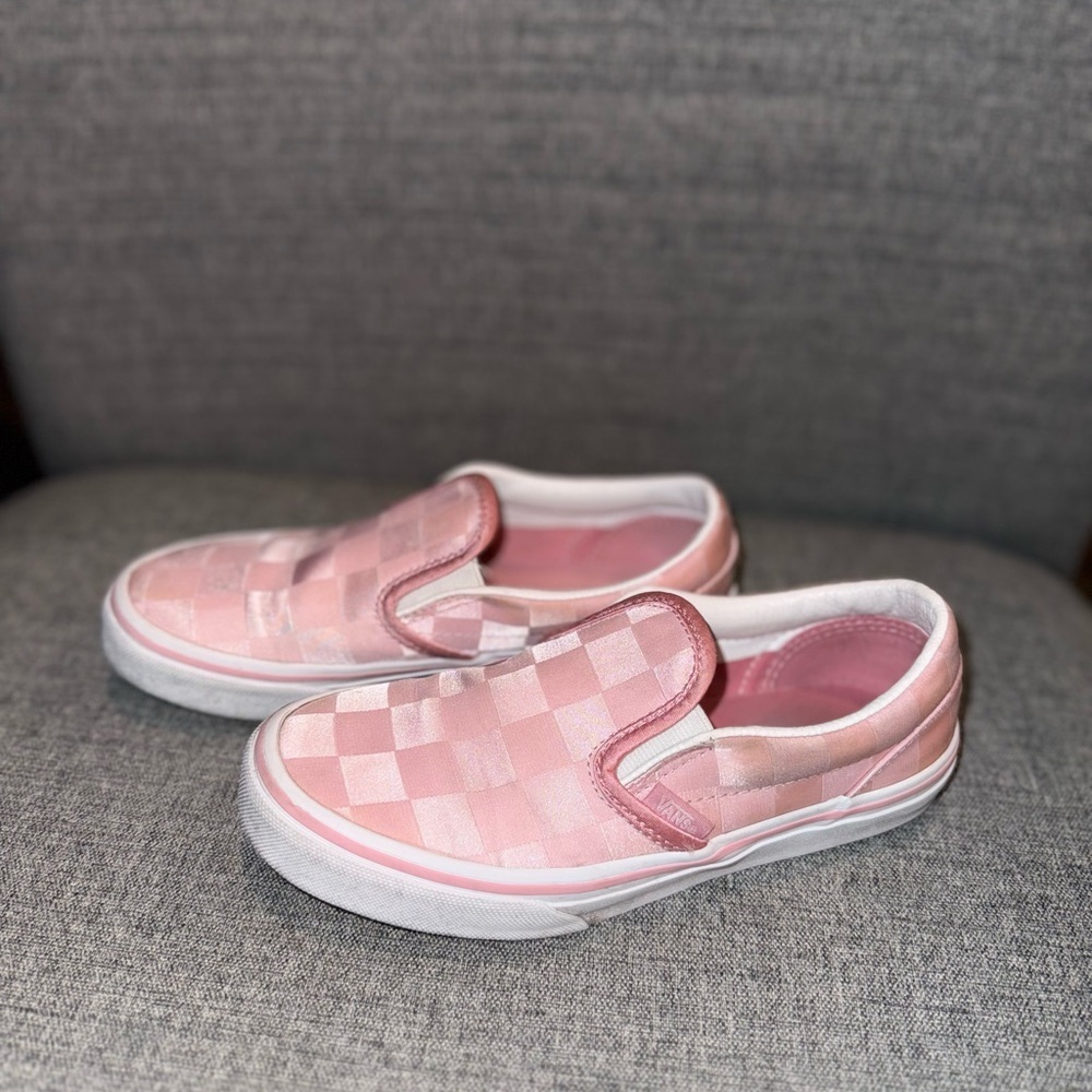 Vans Kids Little Girls Pink and White Checkered Slip-On Sneakers Girls Size 2 - Picture 3 of 16